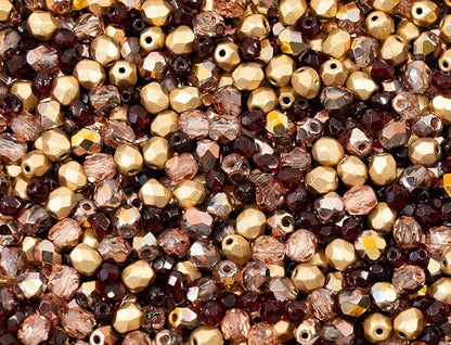 1.8 oz (50g, Approx. 1220 pcs) Mix of Faceted Fire Polished Pressed Czech Glass Beads, Sparkling Shiny Mix BCV