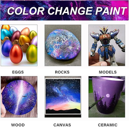ABEIER Iridescent Acrylic Paint, Set of 18 Chameleon Colors, 2 oz/60ml Bottles, Color-shifting, Non-Toxic, High Viscosity, Blendable, Paints on Rocks Crafts Canvas Wood, Fabric, Ceramic & Stone