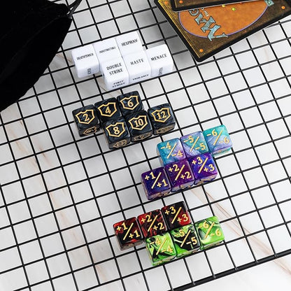 63 Pieces MTG Dice Counters Bulk Ability Keywords MTG Tokens Shield Life Counter 6 Sided Dice Set for Magic The Gathering,TCG,Cards Gaming Accessories
