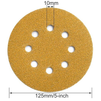 5-Inch 8-Hole Hook and Loop Sanding Discs 60-Grit Random Orbit Sandpaper, 100-Pack