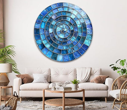 My Photostation.com 27.5''(70cm) Diameter Blue Aqua Spiral Harmony Round Glass Wall Art Tempered Glass Printing Wall Decor Large Wall Art Wall Hangings