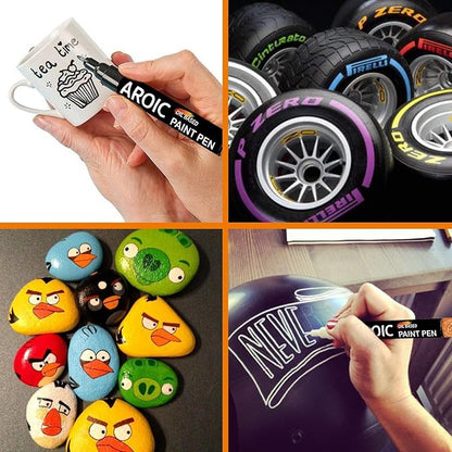 AROIC 48 Pack Oil-Based Paint Markers Medium Tip - Low Odor Rock Painting Pens for Wood, Metal, Plastic, Glass, Canvas, Ceramic Surfaces | 2025 Artist Professional Kit