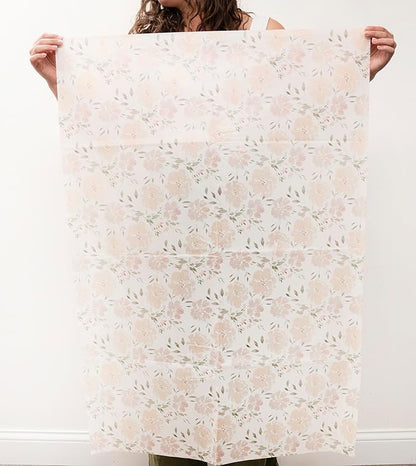 White Floral Tissue Paper for Gift Bags and Packaging, 28 Large Sheets Bulk Pack, White and Pink Flower Pastel, Bridal Wrapping Paper for Wedding or Girl Baby Shower, decoupage, stuffing paper