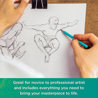 XL Drawing Set - Sketching, Graphite and Charcoal Pencils. Includes 100 Page Drawing Pad, Kneaded Eraser, Blending Stump. Art Kit and Supplies for Kids, Teens and Adults
