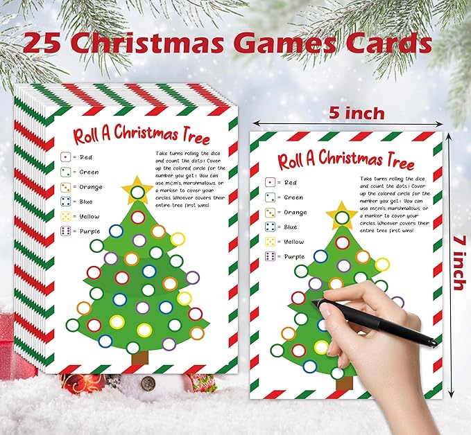 Roll A Christmas Tree Dice Game, Christmas Games for Families & Large Groups-25 Players, Xmas Party Games for Adults, Red and Green Theme Winter Holiday Decorations White Elephant Gifts Ideas