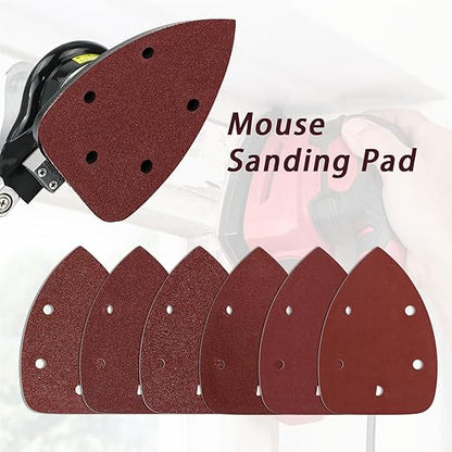 100-Pack Mouse Sandpaper(5-Hole) for Mouse Detail Sanders,Grits40/60/80/100/120/180/240/320/400/600,Premium Aluminum Oxide,Easy to Replace,Ideal for Woodworking,Furniture Refinishing,and Crafting