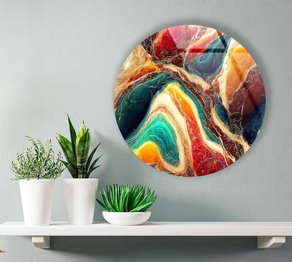 My Photostation.com 31.5''(80cm) Diameter Colorful Marble Swirl Round Wall Art Abstract Glass Decor with Earthy Tones & Gemstone Texture