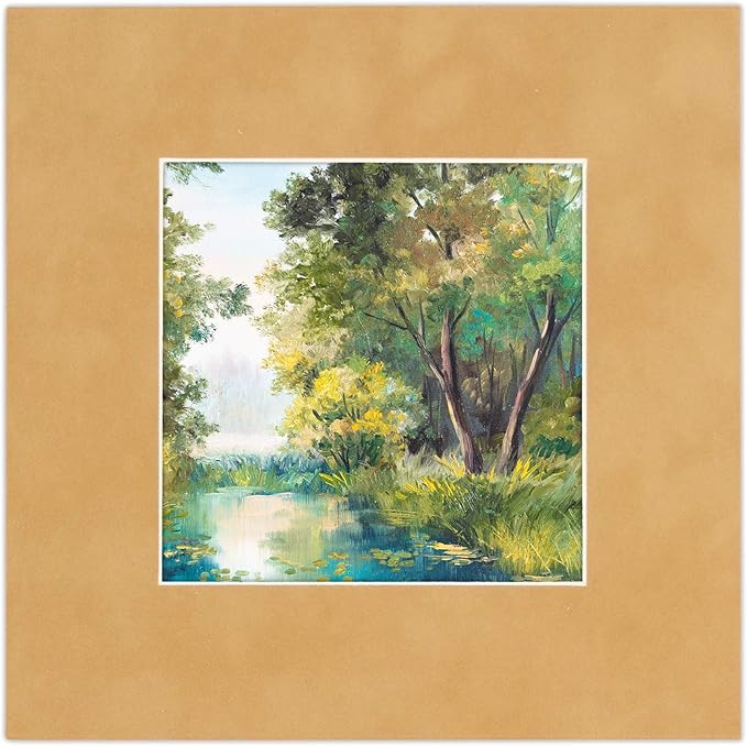 8x10 Mat Bevel Cut for 6x8 Photos - Acid Free Beige Suede Precut Matboard with Backing Board and Crystal Clear, Self Seal Photo Mat Bag - for Pictures, Photos, Framing - 4-ply Thickness