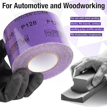 180 Grit PSA Purple Film Ceramic Sandpaper Roll, 2-3/4" Wide Continuous 20 Yard Longboard Sanding Roll Wet Dry Sanding Blocks Self Adhesive Sticky Back Sanding Sheets for Woodworking Automotive