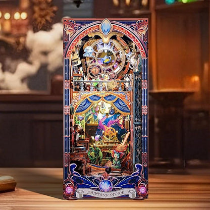 3D Wood Puzzle Book Nook Kit, Fantasy Store Bookshelf Insert with LED Lights, DIY Magical Miniature Bookend Décor for Display, Unique Craft Gift for Adults and Teens (Fantasy Store)