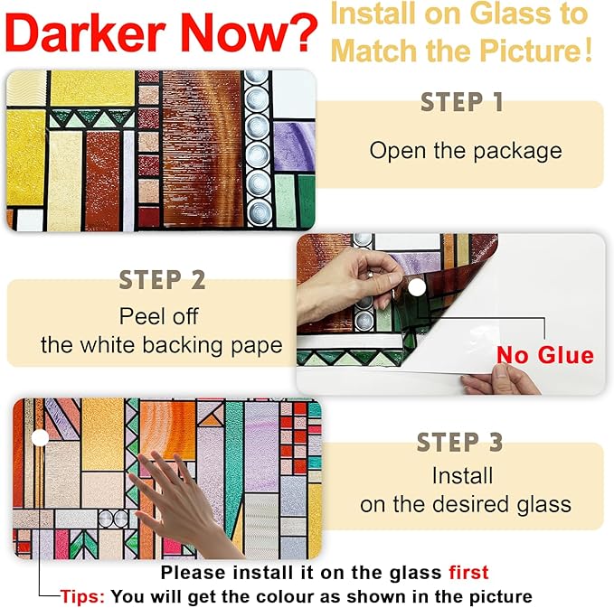 3D Stained Glass Window Privacy Film, Heat Control UV Blocking Static Cling Decorative Window Film for Bathroom,Front Door,Home Non Adhesive,16.9 x 39.3 inches Autumn Reverie