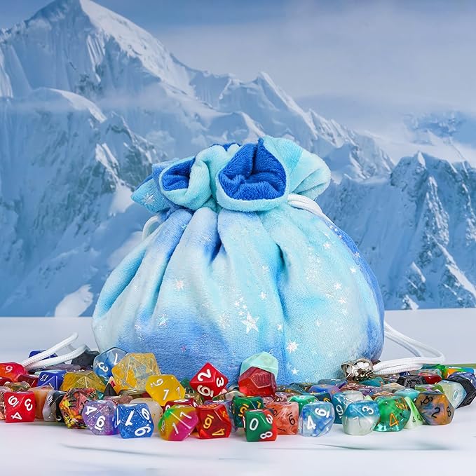 Large Dice Bags with Pockets Blue Storage Bag Star Pattern for DND RPG Game Dices (with 1lb Random DND Dice)