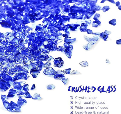 Crushed Glass for Resin Art - 3-6mm Ocean Blue, 1.5lb | Broken Glass Pieces for Crafts, Vase Filler & Fire Pit Media | Decorative Stones