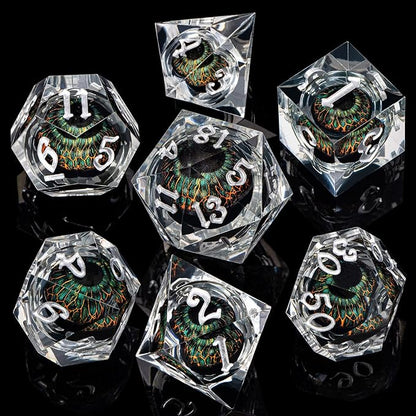 ARUOHHA DND Resin Dice Dragon Eye Dice Liquid Core Red Sharp Edged Dice Set with Gift Box, Polyhedral D and D Dice Set Role Playing Game D20 D12 D10 D8 D6 D4