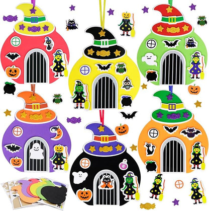 Fennoral 12 Pack Halloween Craft Kit for Kids Make You Own Witch House Foam Stickers Ornament DIY Arts and Crafts for Kids Girls Boys Halloween Party Supplies Halloween Decoration