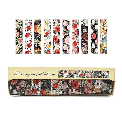 10 Rolls Blooming Flowers Washi Tape Set Floral Arts Adhesive Tapes Colorful Garden Decorative Masking Tape Sets for Craft, Kids, Scrapbook, DIY, Gift Wrapping (3-Blooms)
