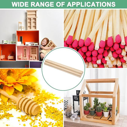 10-Pack Wood Square Dowel Rods, 25/64 x 6 Inch Unfinished Wooden Square Dowel Rod, Hardwood Square Dowel Sticks for Crafts/DIY Projects/Models Making [Wood Color]