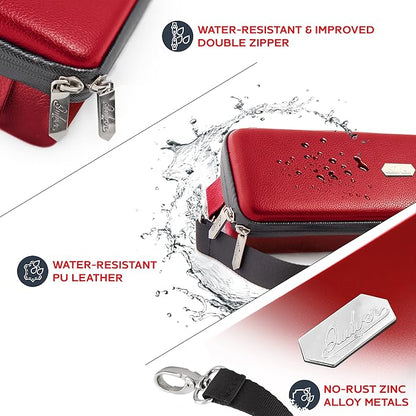 Quiver Time Red Bolt Card Carrying Case fits Pokemon Cards and other TCG Games - Storage Bag for Playing/Trading Cards and Deck Box (Straps, Dividers & 100 Apollo Card Sleeves)