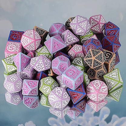 CiaraQ DND Polyhedral Dice Set (42pcs) with A Gold Pattern Drawstring Bag for Dungeons and Dragons RPG MTG Table Games. 6 Sets Fantasy Role Playing Dice