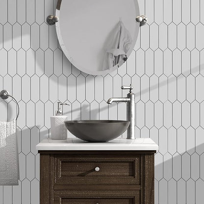 SUNWINGS Backsplash for Kitchen Peel and Stick, Stone Composite Self Adhesive Tiles Long Hexagon Mosaic Wall Tile, 12 Inch x 11.22 Inch 10 Sheets White