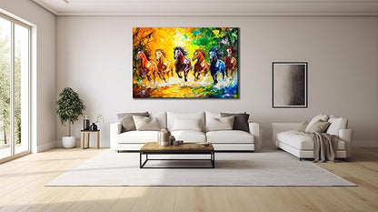 SpiritualHands Horse Glass Wall Art Oil Painting for Living Room, Tempered Glass Modern Prints Decor, Large Vivid Color Panel for Bedroom, Kitchen, or Office