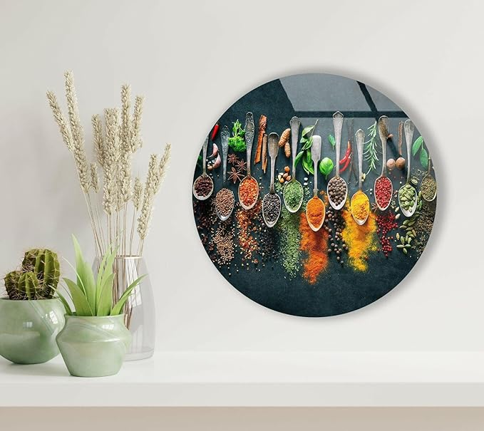 My Photostation.com 27.5''(70cm) Diameter Colorful Herbs Round Glass Wall Art Tempered Glass Printing Wall Decor Large Wall Art Wall Hangings