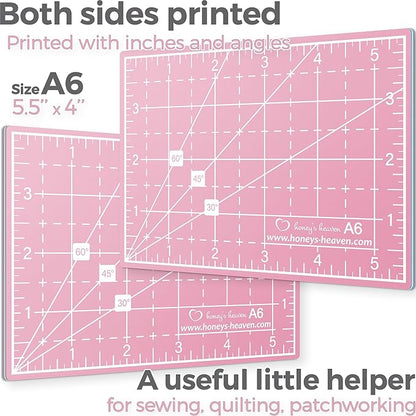 Rotary Cutter Set - Quilting Kit incl. 45mm Fabric Cutter, 5 Replacement Blades, A6 Cutting Mat and Craft Clips - Ideal for Crafting, Sewing, Patchworking, Crochet & Knitting (Pink, A6)