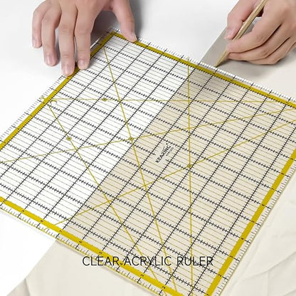 KERING Extra-Large Quilting Ruler - 12.5x12.5 inch Anti-Slip Acrylic Ruler for Patchwork Piecing, Bias Strips & Rotary Cutting, Professional Quilter's Must-Have Tool