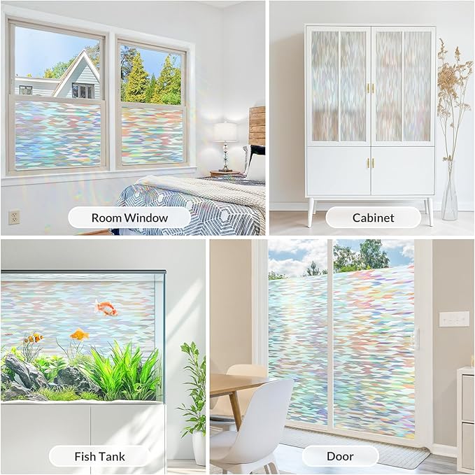 rabbitgoo Window Privacy Film with Installation Tools, Stained Glass Window Film Rainbow Prism Decorative Glass Clings for Home Decor, Static Cling Covering Sun Blocking, 17.5" x 157.4"