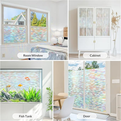 rabbitgoo Window Privacy Film with Installation Tools, Stained Glass Window Film Rainbow Prism Decorative Glass Clings for Home Decor, Static Cling Covering Sun Blocking, 35.4" x 78.7"