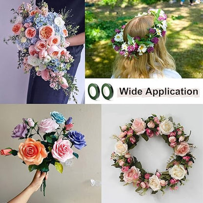 12 Rolls 1/2 Inch 30 Yard Green Floral Tape for Bouquet Stem Wrapping - Adhesive, Waterproof and Flexible (Olive Green+Dark Green)