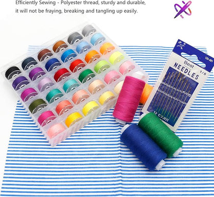 72Pcs Sewing Thread kit, 36 Assorted Colors Machine Threads with Spools, 36 Same Color Prewound Bobbins Threads Set, Polyester Thread for Hand and Sewing Machine
