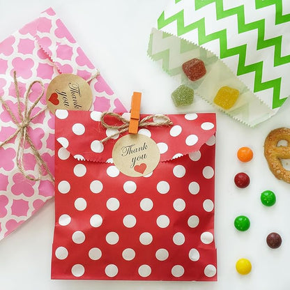 KEYYOOMY 100 Pcs Yellow Candy Buffet Bags Small Cookie Bags Polka Dot Paper Treat Bag for Wedding Birthday Party (5 inch x 7 inch)