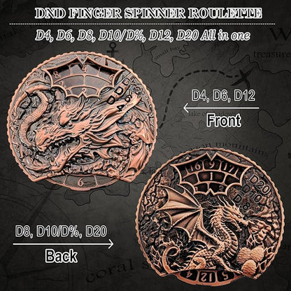 DND Dice Set Roulette: Fidget D4 D6 D8 D10 D10% D12 D20 All in One Metal D&D Spinner Dice - Cool Role Playing Dice Gifts for Dungeons and Dragons TRPG MTG Games Lover Players (Ancient Red)