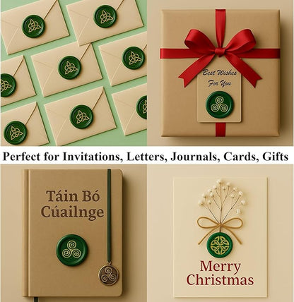 Celtic Knot Seal Wax Stamp with 6 Patterns Removable Brass Head + 1 Wood Handle, Represent Eternal Faith, Friendship, Love and Loyalty