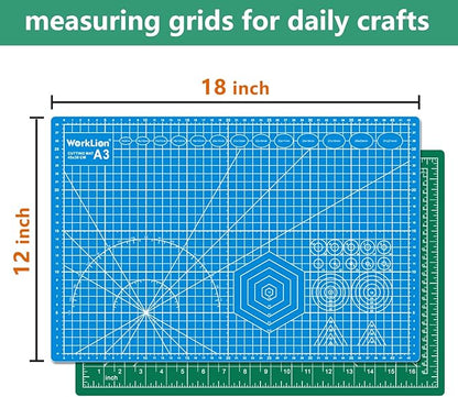 WORKLION Self Healing Cutting Mat - 12 x 18 inch Double Sided 5-layer Gridded Rotary PVC Cutting Board, for Sewing, Quilting, Scrapbooking and Arts & Crafts Projects (5 Pack)