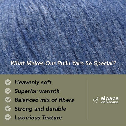 Pullu - Baby Alpaca Merino Wool Yarn Set of 3 Skeins (150 Grams) Worsted Weight - Sourced Directly from Peru - Heavenly Soft and Perfect for Knitting and Crocheting (Denim Blue)