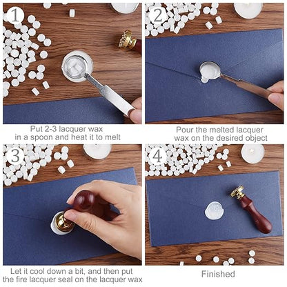 500 Pcs White Wax Seal Beads Set - Octagon Sealing Wax With 4 Tea Candles and 1 Melting Spoon for Crafts, Letters, Wine, Greeting Cards