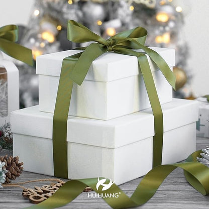 HUIHUANG Satin Ribbon 1 inch Moss Green Ribbon 50 Yards Double Face Silk Satin Ribbons for Crafts Christmas Tree Decor Gift Wrapping Bows Bridal Floral Bouquet Wedding Invitation Card Party Decor