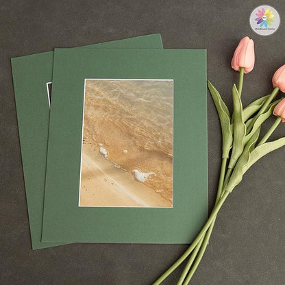 Mat Board Center, Pack of 10, 8x10 for 5x7 Basque Green Color Mats - Bevel Cut, Acid Free, 4-ply Thickness, White Core - for Pictures, Photos, Framing