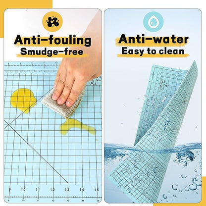 Premium Idemeet Self Healing Cutting Mat 18'' x 12'', A3 Non-slip Sewing Mat for Quilting, 5-Ply Rotary Cutting Board Double-Sided for Crafts Cutting Fabric Scrapbooking Modeling Projects, Aqua Blue
