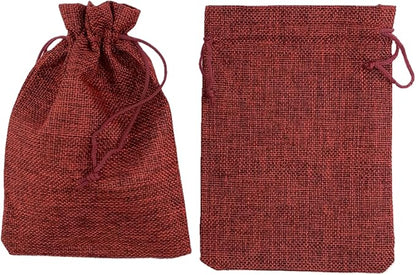 Palmhomee Pack of 25 Burlap Gift Bags with Drawstring Linen Jewelry Pouches Wedding Hessian Jute Bags for Birthday and Treat Pouches Party Wedding Favors Gift (5x7 Inch, Burgundy)