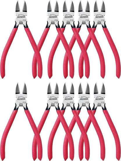 Wire Cutters 10 Pack, 6" Dykes Cutteres, HOUSERAN Wire Snips with Non-slip Red Handle, Side Cutter, With Spring Loaded, Flush-Cutter for Artificial Flowers, Crafts, Zip Tie