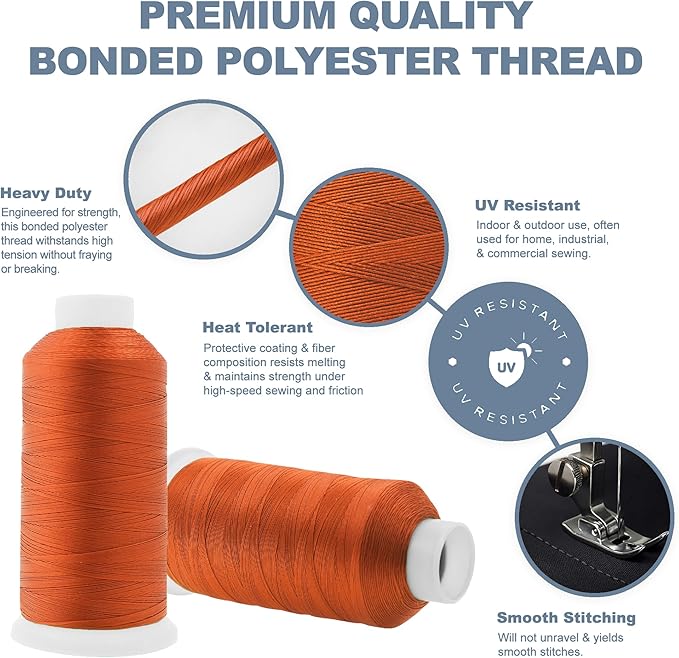 Mandala Crafts Rust Heavy Duty Thread - 1500 Yds Tex 70 Thread for Sewing Drapery Jeans Leather Hair Outdoor Marine Upholstery