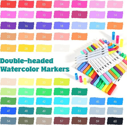 Water-based Ink Brush Markers Pens for Kids Adult, 60 Colors Dual Tip Drawing Markers for Sketching Coloring Note-taking Calligraphy, Office & School Supplies