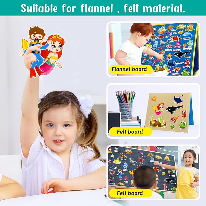 Felt Flannel Board Story Pieces for Toddlers Preschool,Kids Interactive Storytelling Teaching Play Kits for Felt Flannel Board,with Words Pieces(Marine Animals)