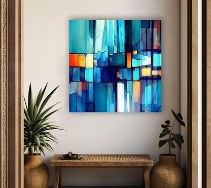 My Photostation.com 43Wx27H'' Blue Vibrant Stained Glass Wall ArtTempered Glass Printing Wall Decor Large Wall Art Wall Hangings