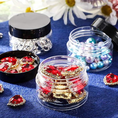 SATINIOR 12 Pack 1 oz Plastic Container Jars with Lids Round Clear Travel Cosmetic Container Jars for Toiletries, Lotion, Cream, Ointments, Makeup, Rhinestone, Samples, Kitchen Storage, Black