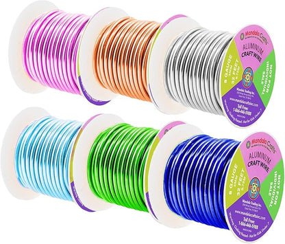 Mandala Crafts 8 Gauge Anodized Aluminum Craft Wire for Jewelry Making - 120 FT Colored Flexible Silver Copper Ice Blue Pink Ice Blue Green Wire - Bendable for Bonsai Armature Crafting Sculpting