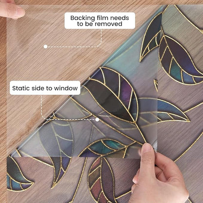 DKTIE Static Cling Decorative Window Film Vinyl Non Adhesive Privacy Film, Multilayer UV Inkjet Technology, 3D Thickened Stained Film (S166, 17.7'' x 118.1'')
